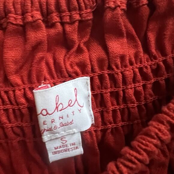 Ingrid and Isabel Maternity Dress Red Sz S Peasant Knee Length Puff Slv Smocked - Picture 4 of 6